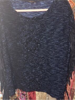 Alberto Makali soft short sleeve top sweater fringe oversized small blue black